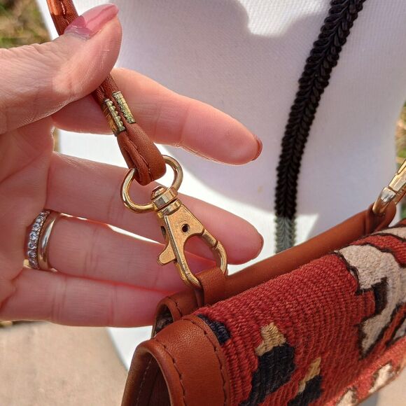 EM May Embroidered Handwoven Wool Leather Bag Multicolor Made In Turkey Kilim - Picture 3 of 11